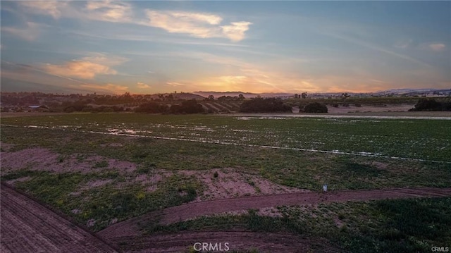 yard at dusk with a rural view