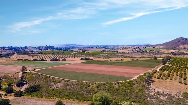 bird's eye view featuring a mountain view and a rural view