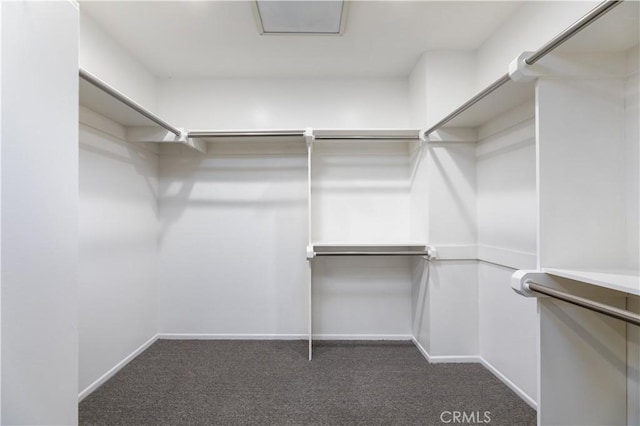 spacious closet featuring dark carpet