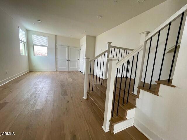 staircase featuring wood-type flooring