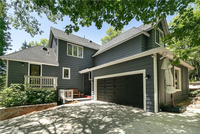 exterior space with a garage