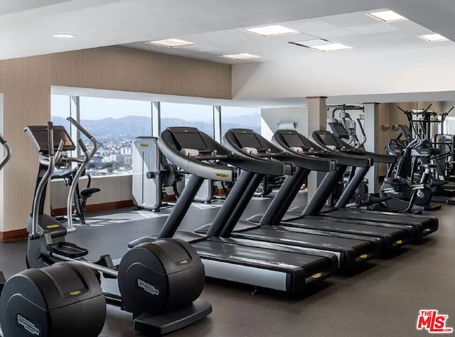 gym with a mountain view