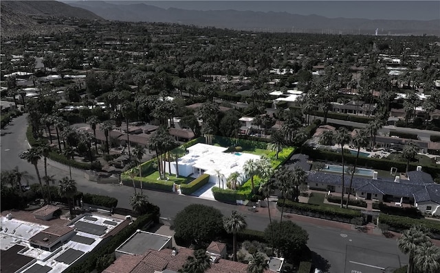 drone / aerial view with a residential view and a mountain view