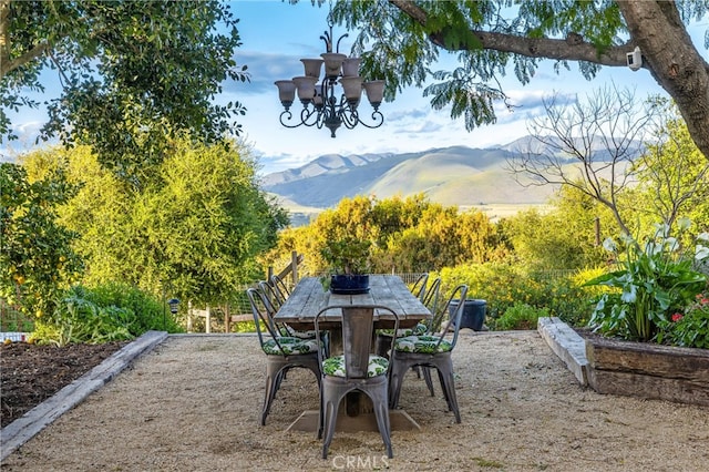 view of patio / terrace featuring a mountain view