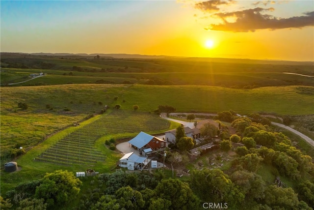 aerial view at dusk with a rural view