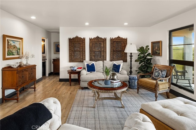 living room featuring light wood-type flooring