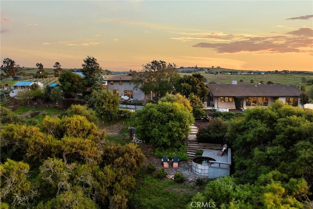 view of aerial view at dusk