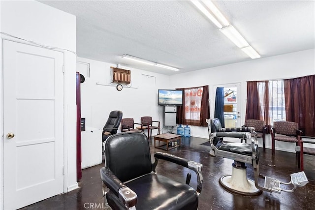 home office with a textured ceiling