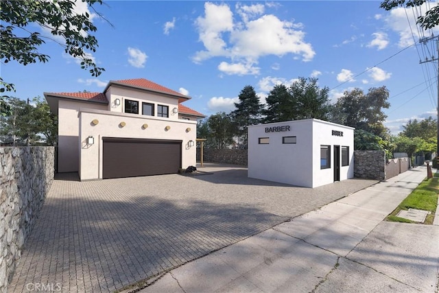 exterior space featuring a garage