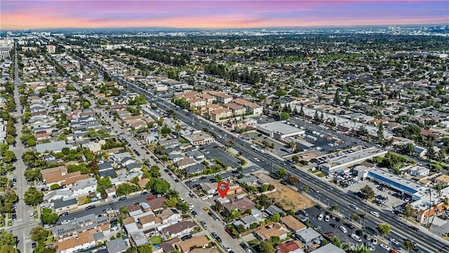 view of aerial view at dusk