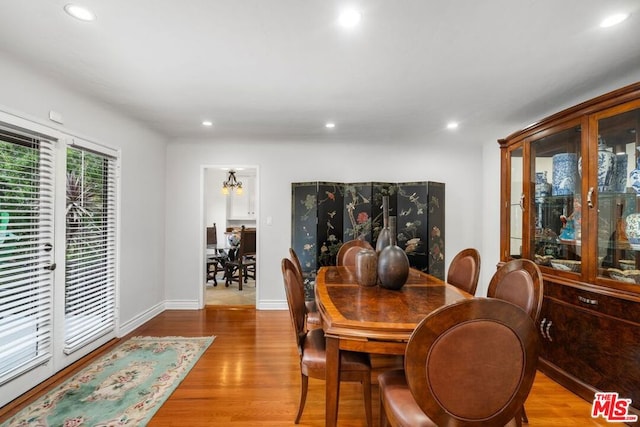 dining area with light wood-type flooring