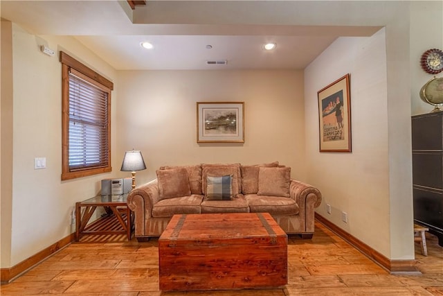 living room featuring light wood-type flooring