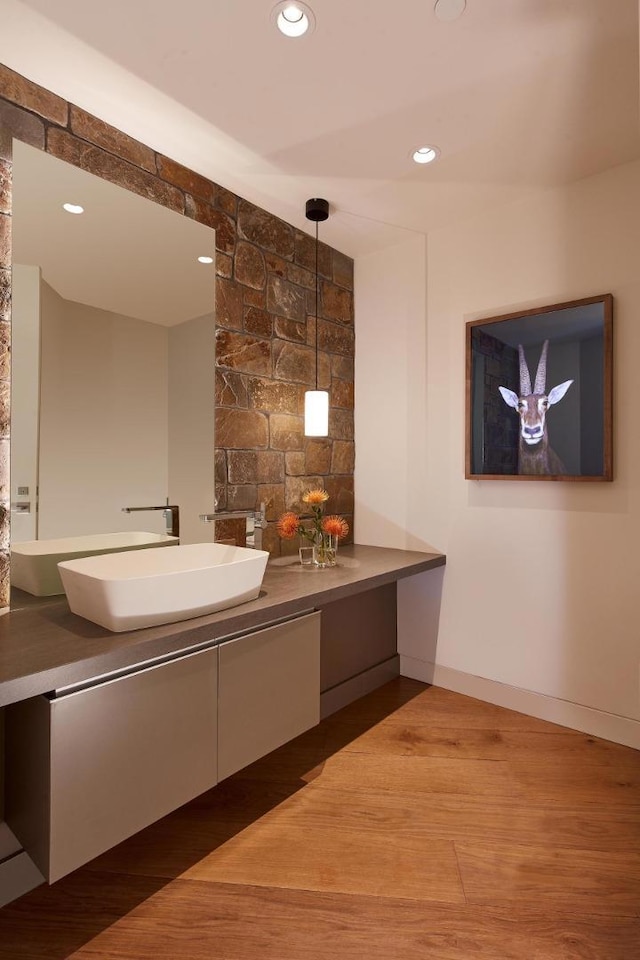 bathroom featuring vanity and wood-type flooring