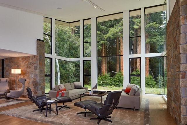 sunroom / solarium with track lighting and a healthy amount of sunlight