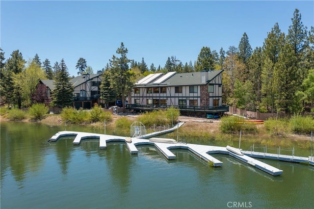 dock area with a water view