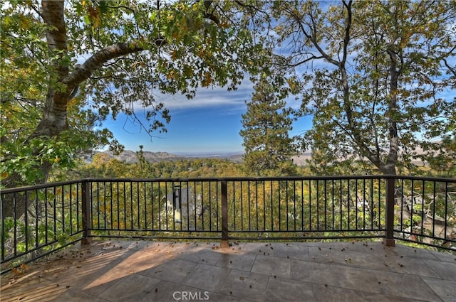 view of patio / terrace with a mountain view