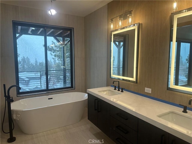 bathroom featuring a tub to relax in and vanity