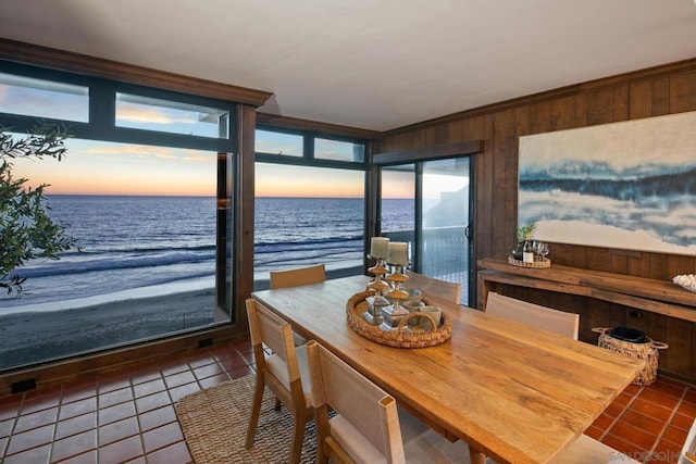 sunroom with a water view