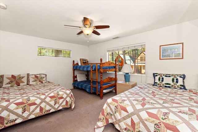 bedroom featuring carpet floors and ceiling fan