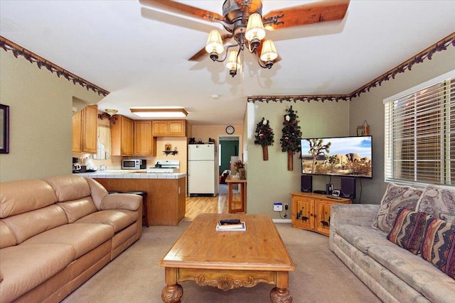 living room with light carpet