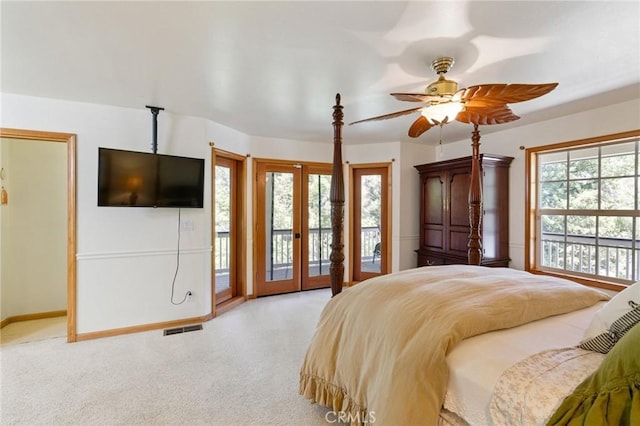 bedroom featuring ceiling fan and access to outside