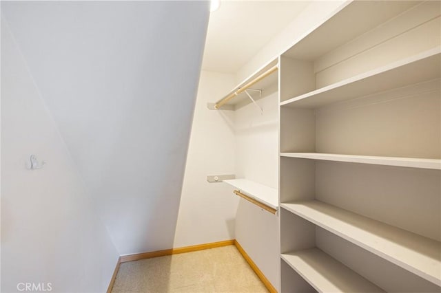 spacious closet with light colored carpet