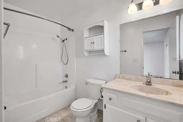 full bathroom with tile patterned floors, bathtub / shower combination, vanity, and toilet