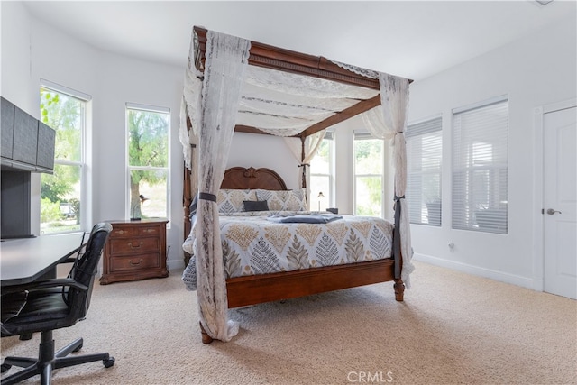 carpeted bedroom featuring multiple windows