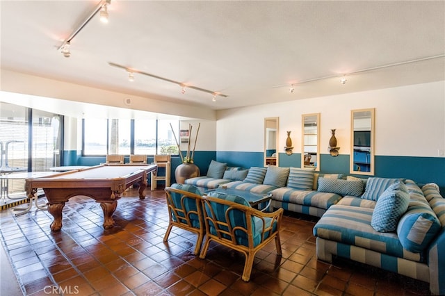 game room featuring pool table and dark tile patterned flooring