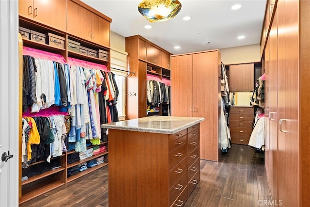 walk in closet featuring dark wood-type flooring