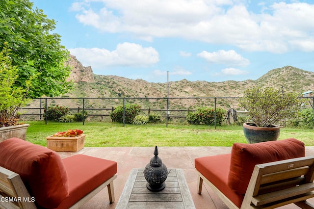 view of patio featuring a mountain view