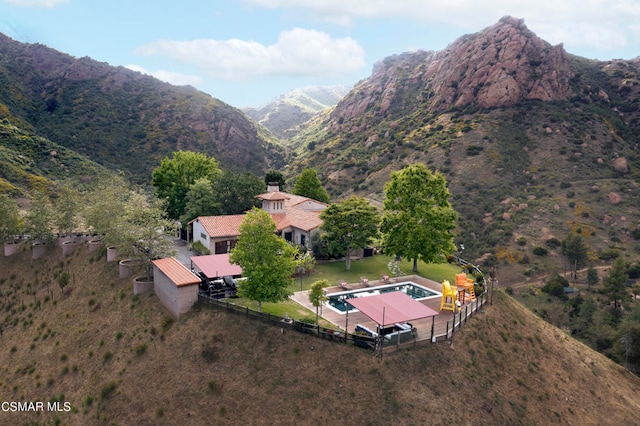 aerial view with a mountain view