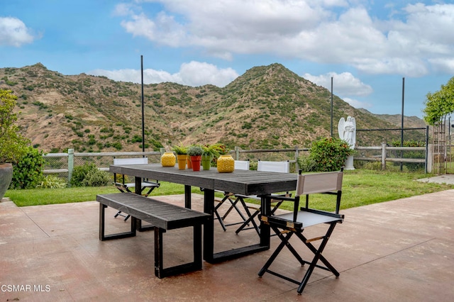 view of patio with a mountain view