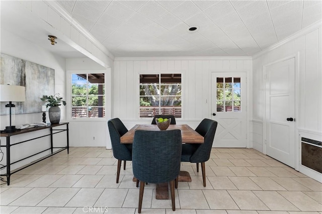 3210 Live Oak Park Rd, Fallbrook, CA 92028 - dining area featuring crown molding, plenty of natural light, and light tile patterned floors