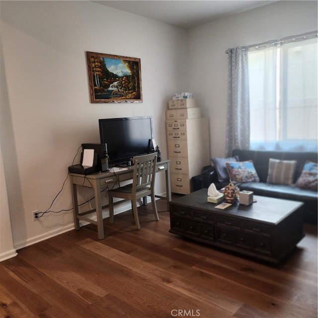 office space featuring dark wood-type flooring