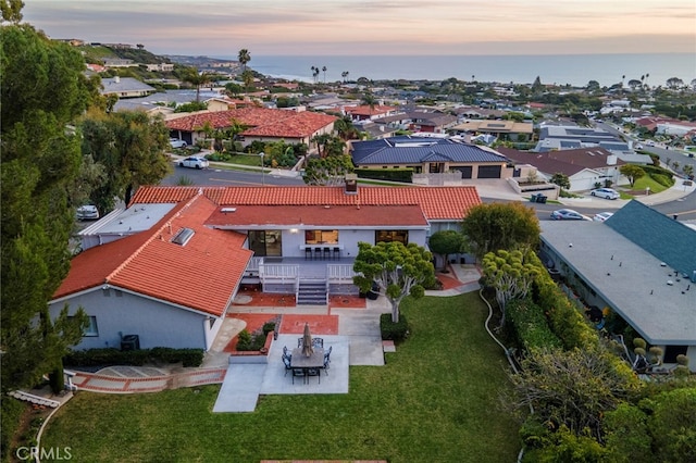 view of aerial view at dusk