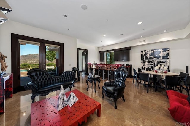 living room with french doors