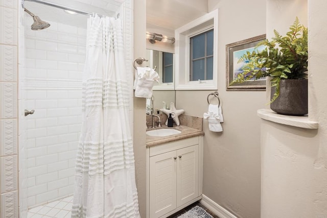 bathroom with vanity and a shower with curtain