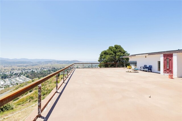 view of patio with a mountain view