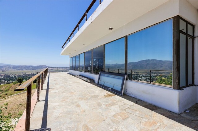 view of patio with a mountain view