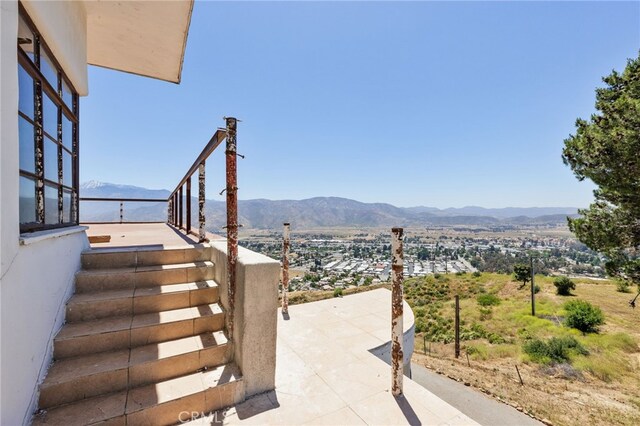 view of patio with a mountain view