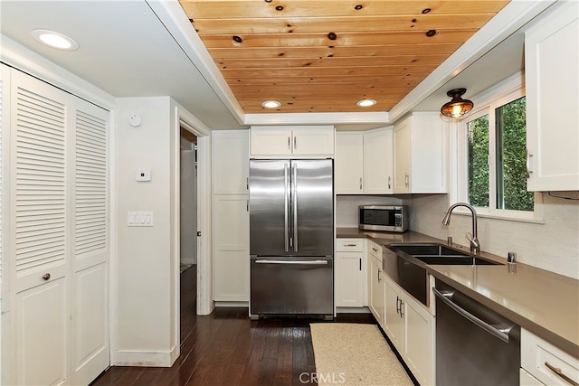 kitchen with white cabinetry, appliances with stainless steel finishes, sink, and dark hardwood / wood-style floors