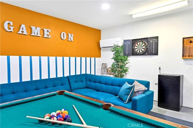 playroom featuring billiards and a wall mounted air conditioner