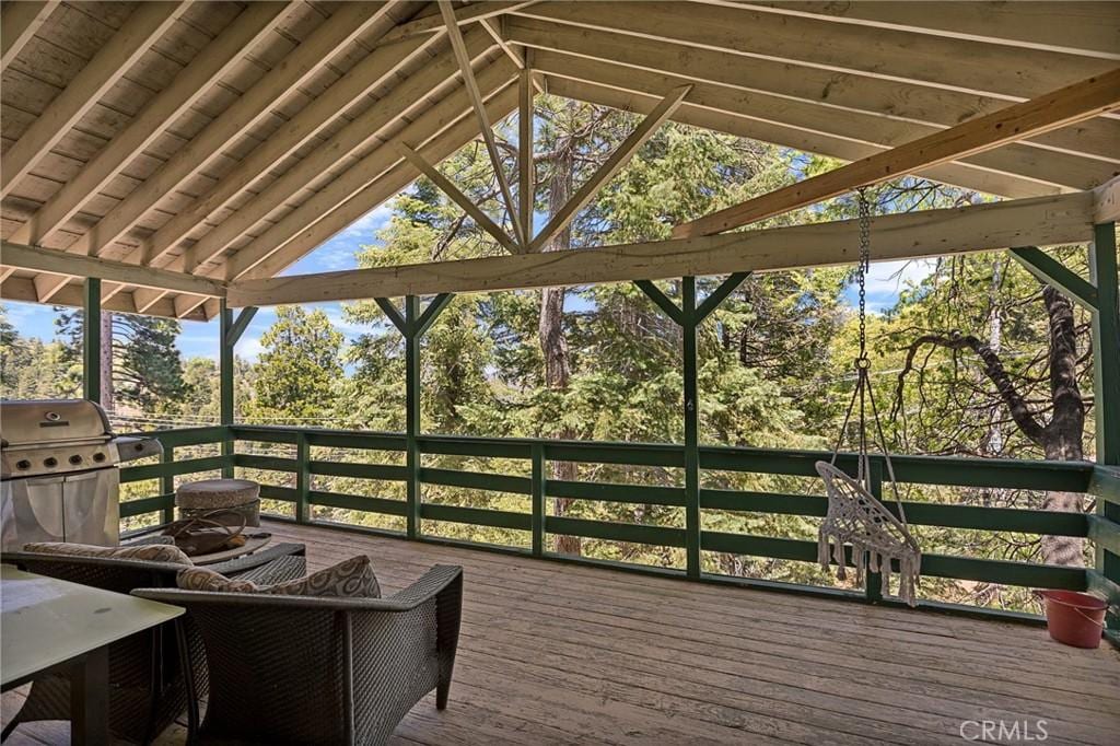 31785 Wagon Wheel Dr, Running Springs, CA 92382 - wooden terrace featuring grilling area