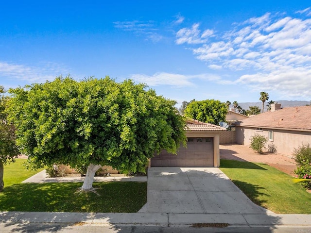 view of front of property featuring a front yard and a garage