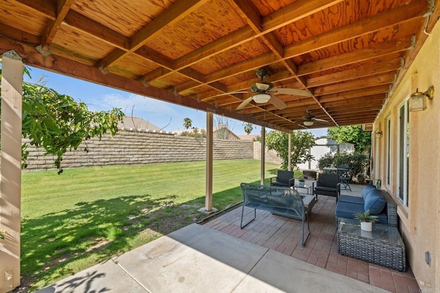 view of patio / terrace featuring an outdoor living space and ceiling fan