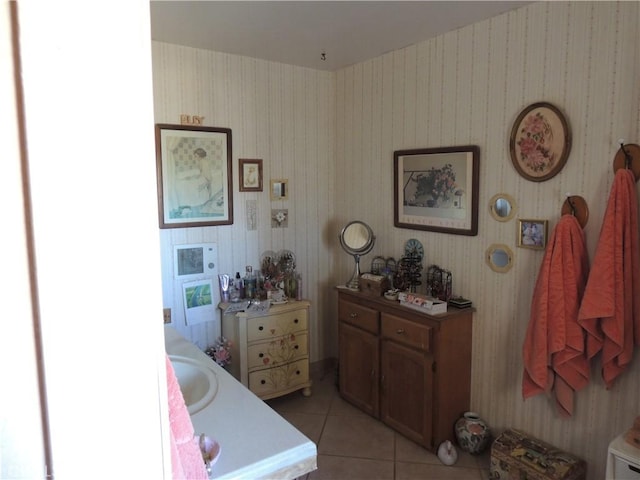 bathroom featuring vanity and tile patterned flooring