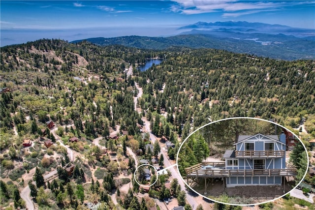 birds eye view of property with a mountain view