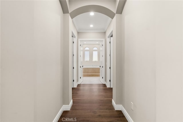 hallway featuring dark hardwood / wood-style flooring