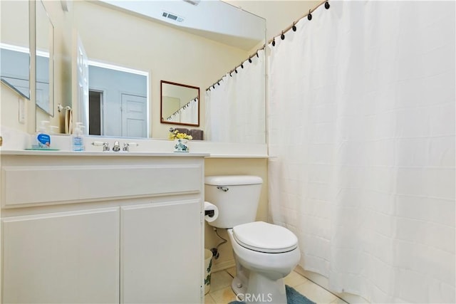 bathroom featuring tile patterned flooring, vanity, and toilet